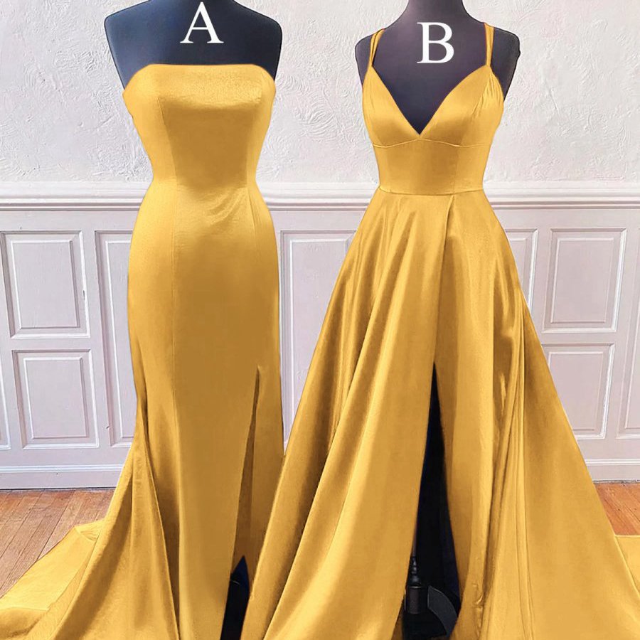 Sleeveless Satin Long Prom Dresses with Split