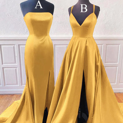 Sleeveless Satin Long Prom Dresses with Split