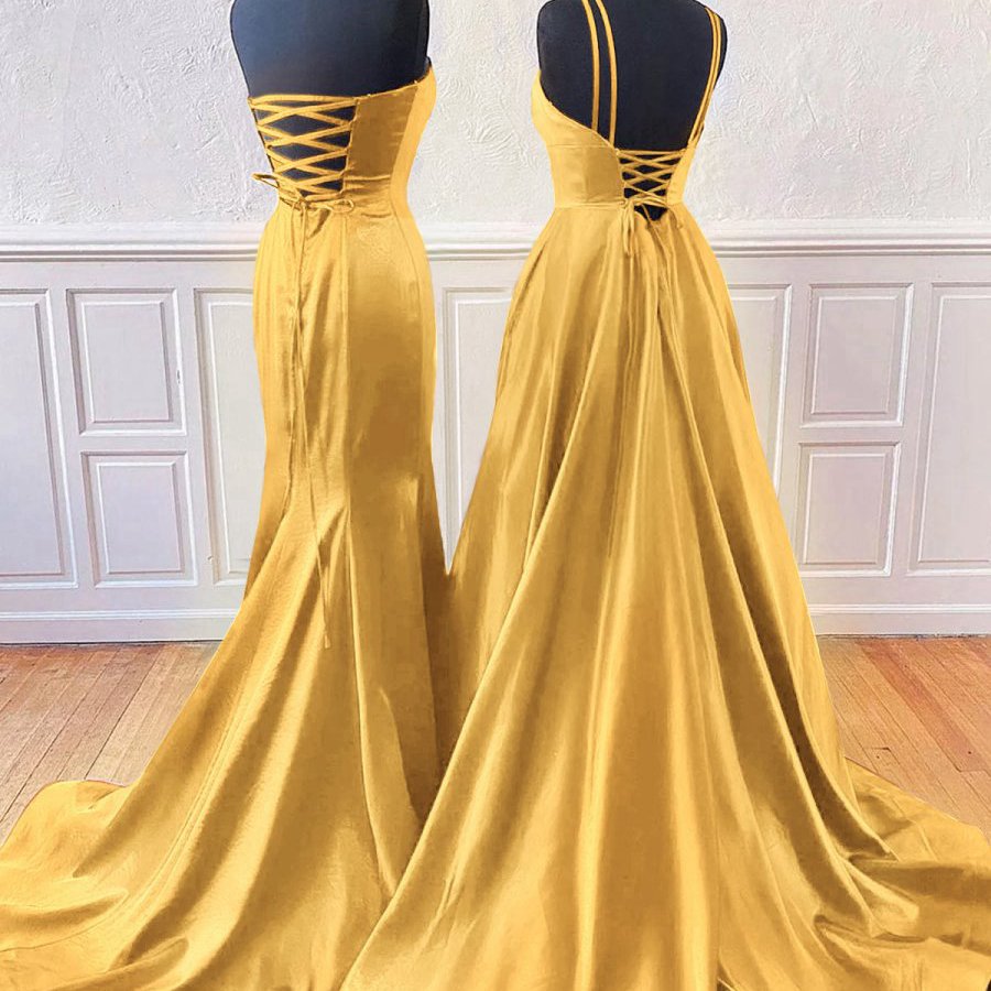Sleeveless Satin Long Prom Dresses with Split