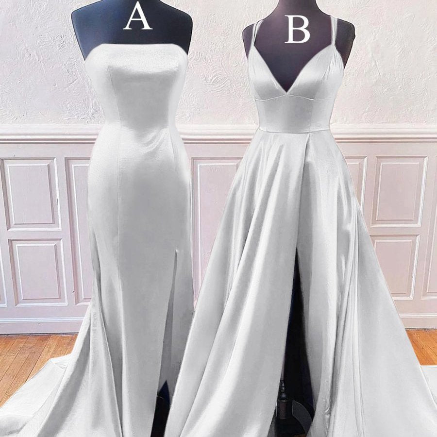Sleeveless Satin Long Prom Dresses with Split