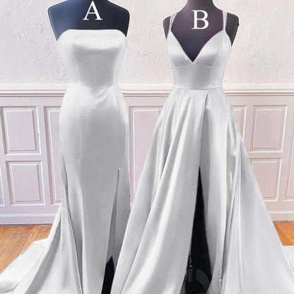 Sleeveless Satin Long Prom Dresses with Split
