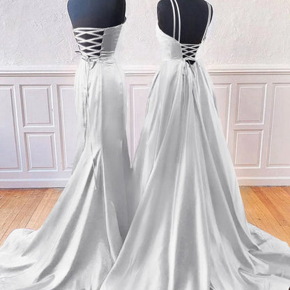 Sleeveless Satin Long Prom Dresses with Split