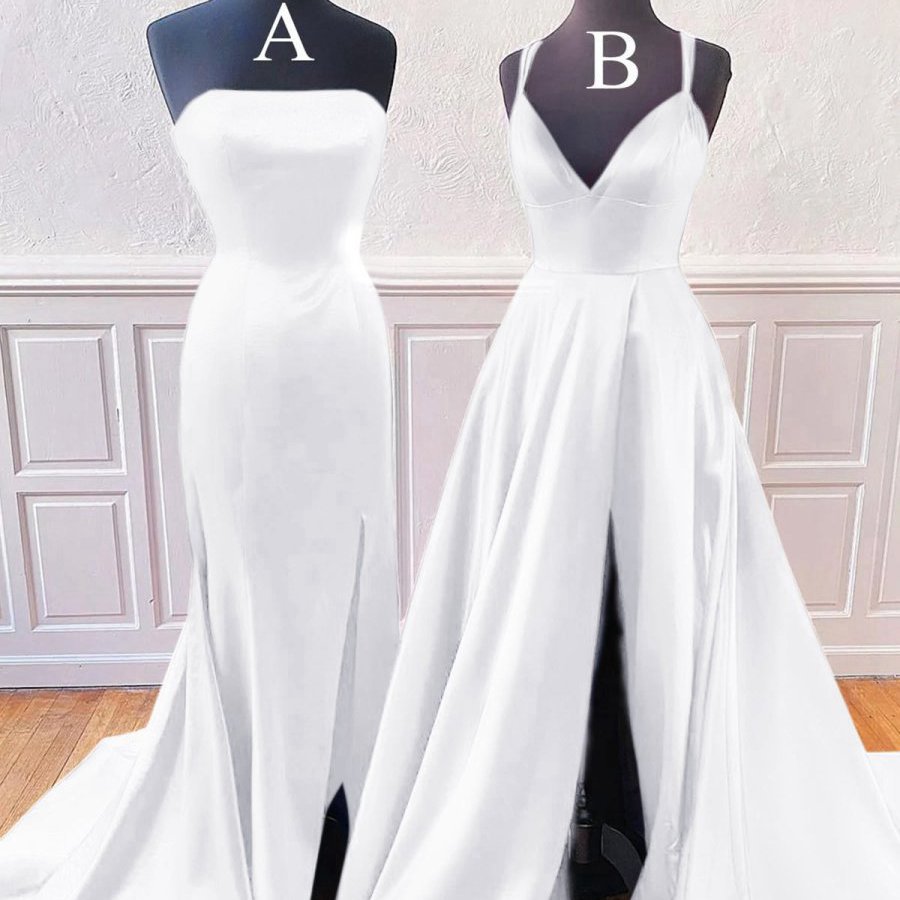 Sleeveless Satin Long Prom Dresses with Split