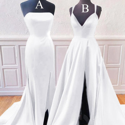 Sleeveless Satin Long Prom Dresses with Split