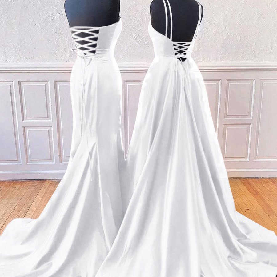 Sleeveless Satin Long Prom Dresses with Split