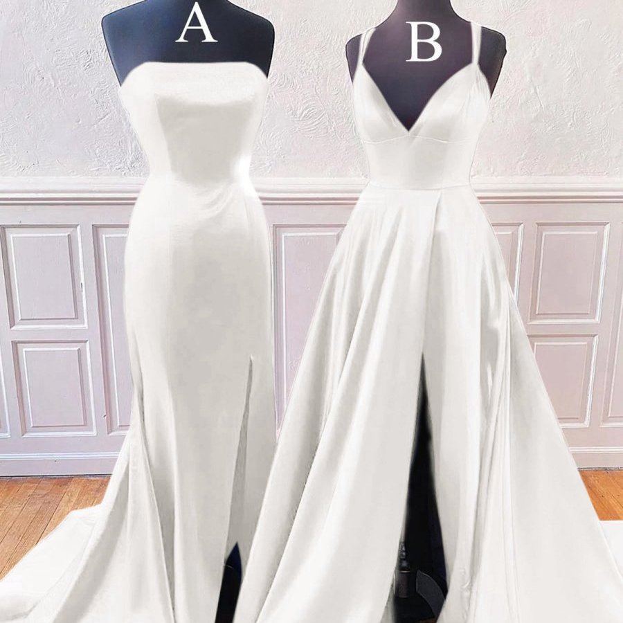 Sleeveless Satin Long Prom Dresses with Split