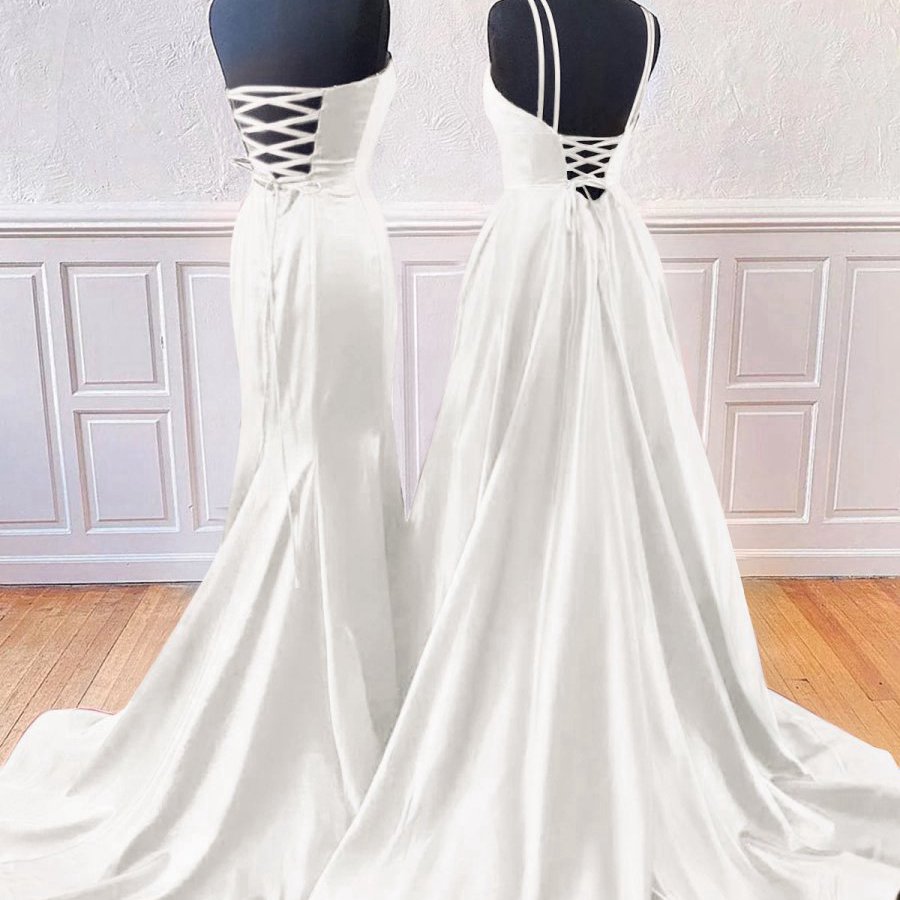 Sleeveless Satin Long Prom Dresses with Split
