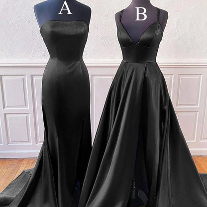 Sleeveless Satin Long Prom Dresses with Split