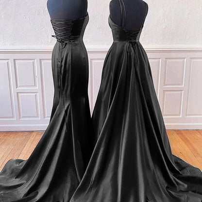 Sleeveless Satin Long Prom Dresses with Split