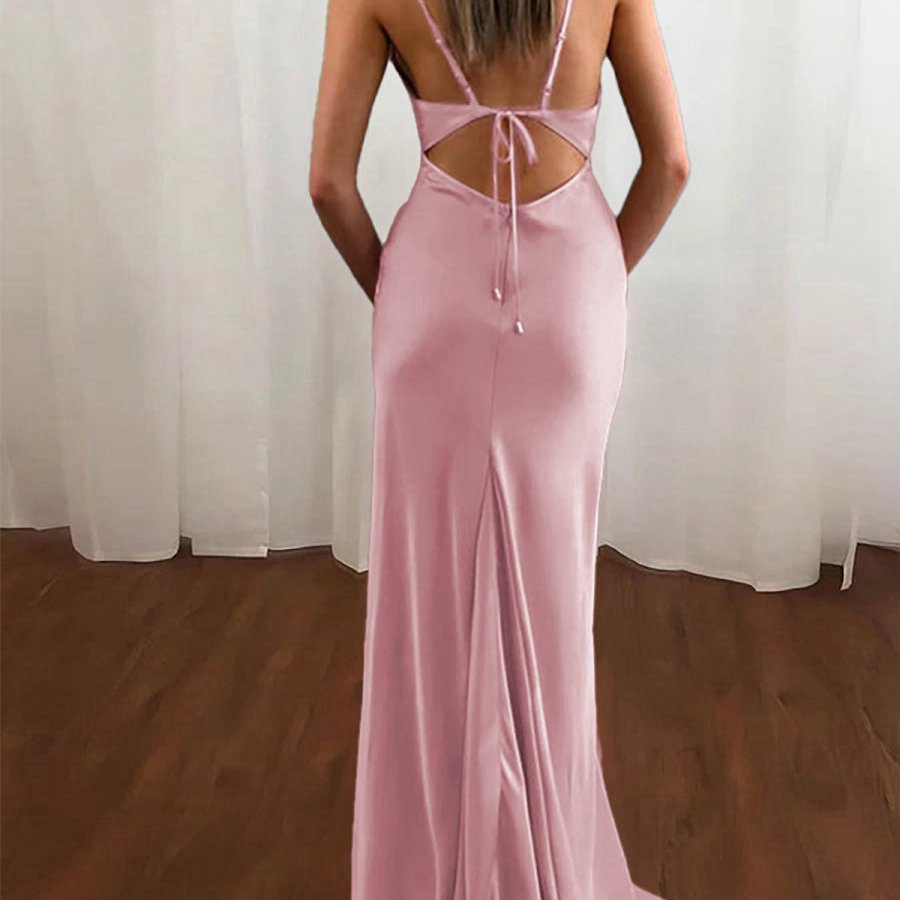 Spaghetti Straps Satin Mermaid Prom Dresses