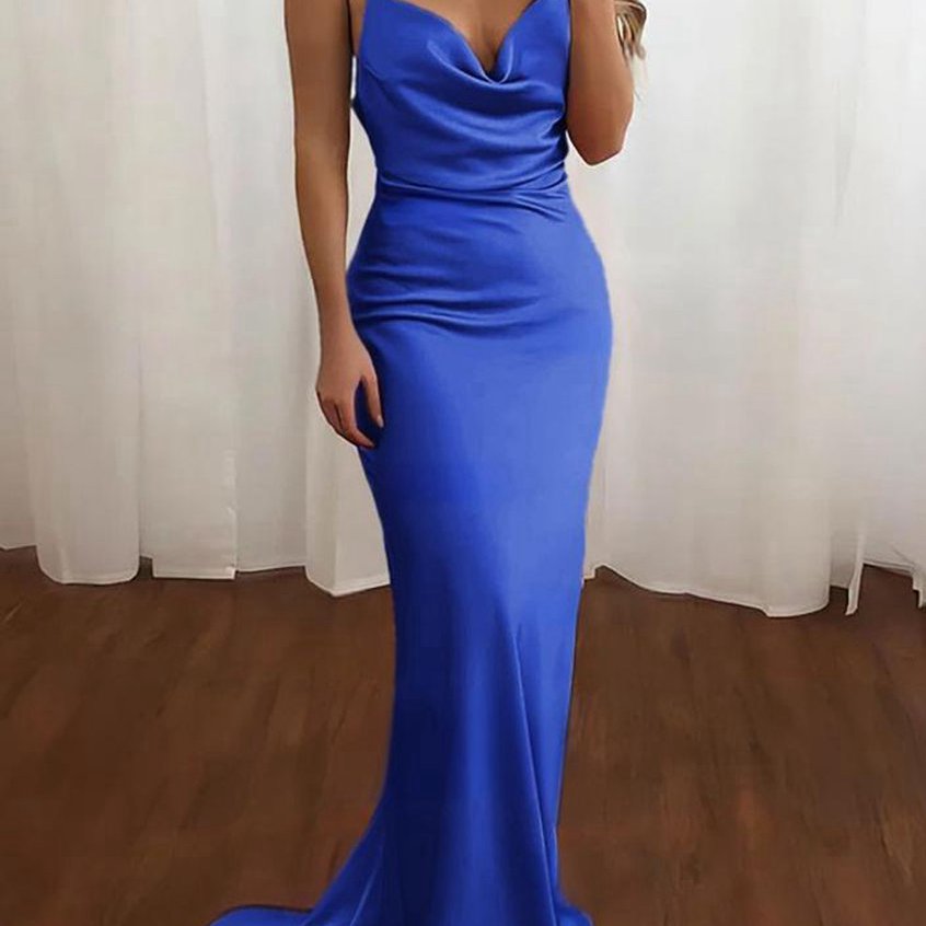 Spaghetti Straps Satin Mermaid Prom Dresses