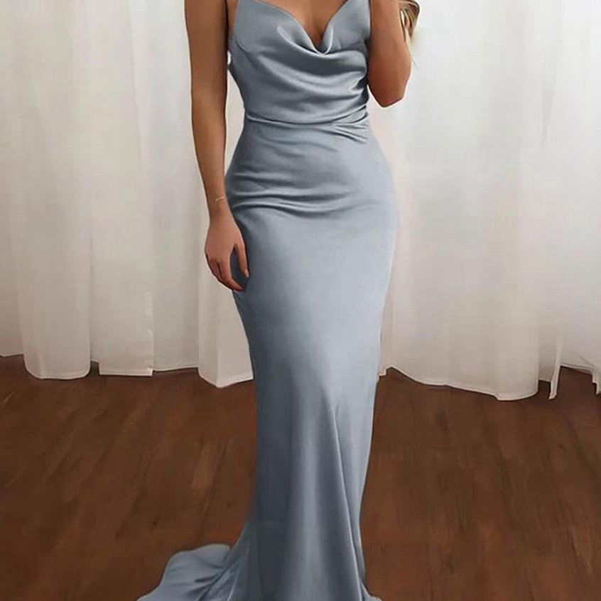 Spaghetti Straps Satin Mermaid Prom Dresses