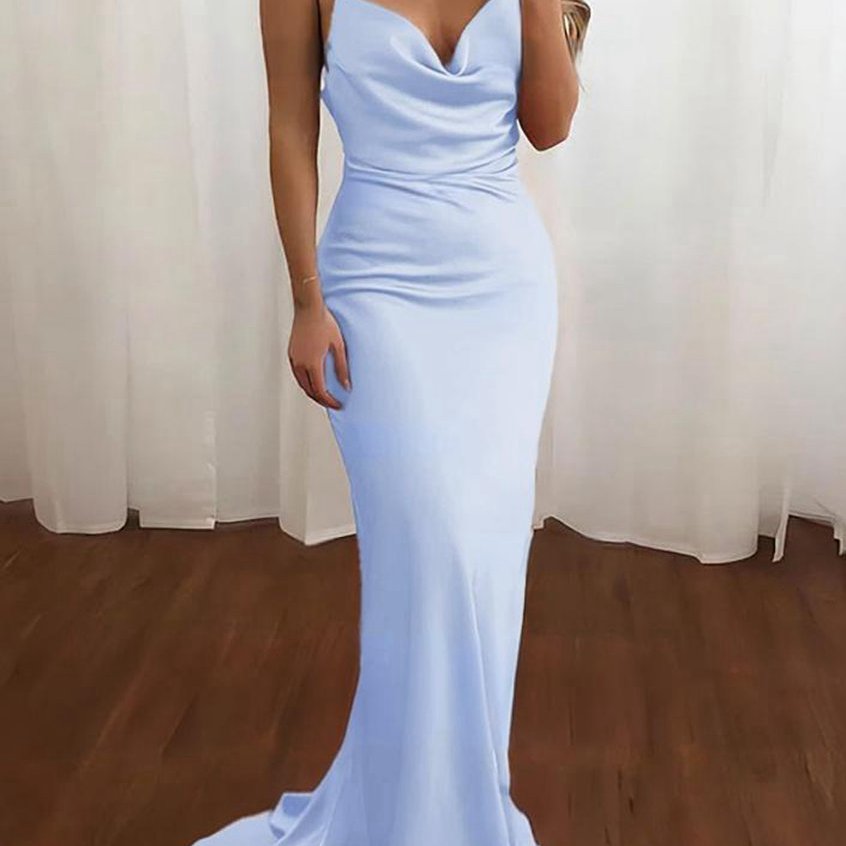Spaghetti Straps Satin Mermaid Prom Dresses