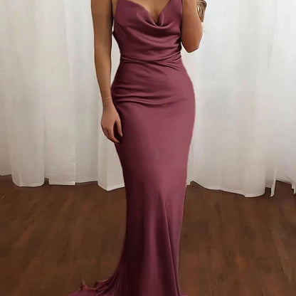 Spaghetti Straps Satin Mermaid Prom Dresses