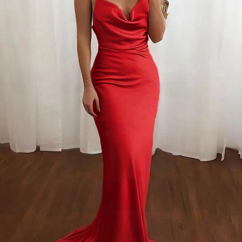 Spaghetti Straps Satin Mermaid Prom Dresses