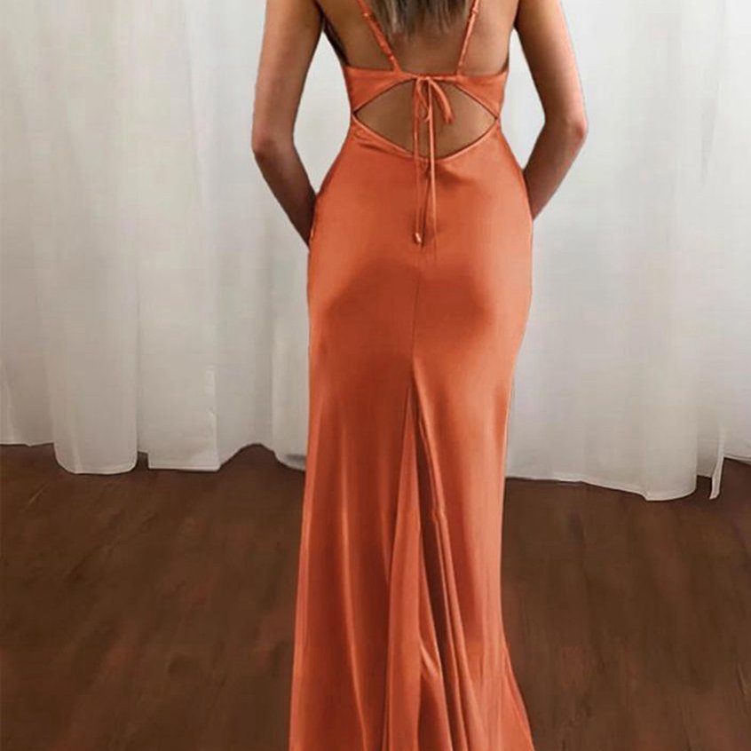 Spaghetti Straps Satin Mermaid Prom Dresses