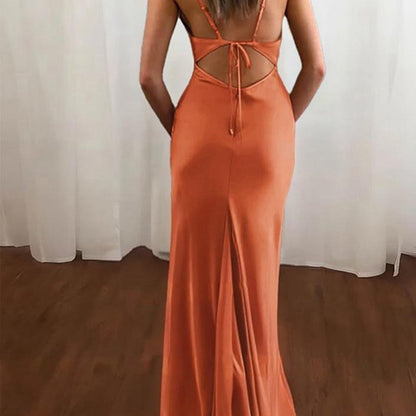 Spaghetti Straps Satin Mermaid Prom Dresses