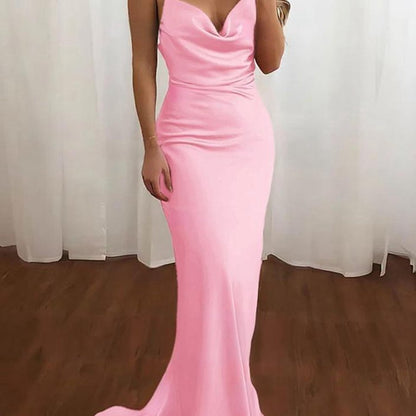 Spaghetti Straps Satin Mermaid Prom Dresses