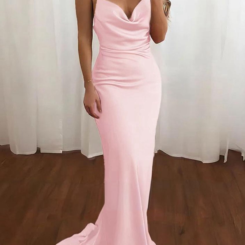 Spaghetti Straps Satin Mermaid Prom Dresses