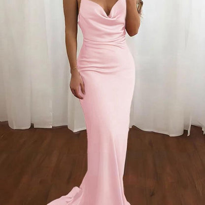 Spaghetti Straps Satin Mermaid Prom Dresses
