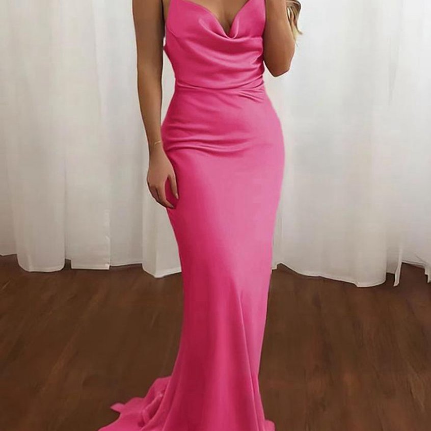 Spaghetti Straps Satin Mermaid Prom Dresses