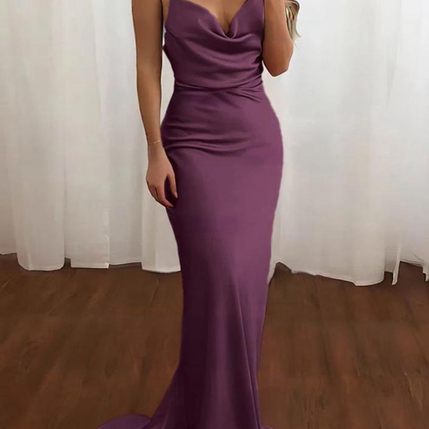 Spaghetti Straps Satin Mermaid Prom Dresses