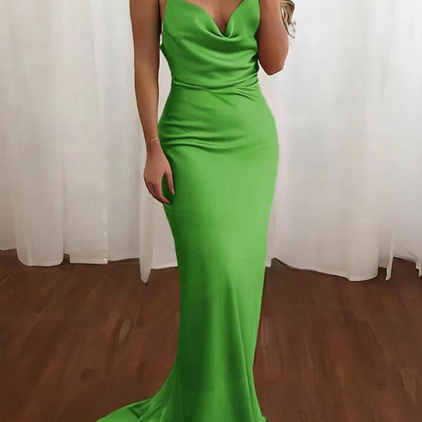 Spaghetti Straps Satin Mermaid Prom Dresses