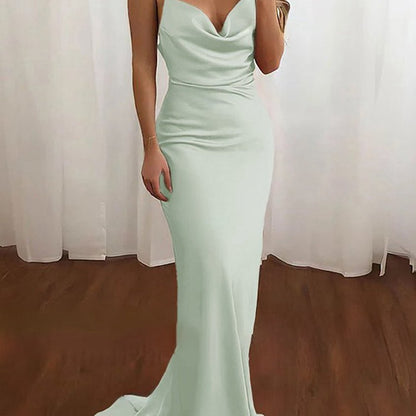Spaghetti Straps Satin Mermaid Prom Dresses