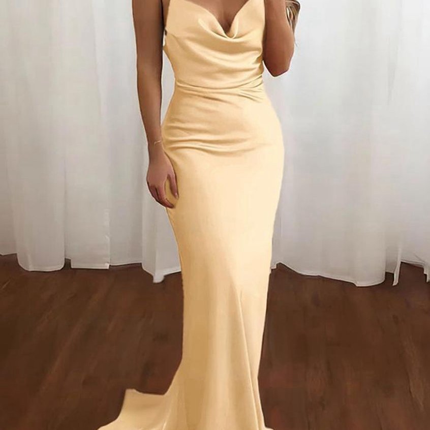 Spaghetti Straps Satin Mermaid Prom Dresses