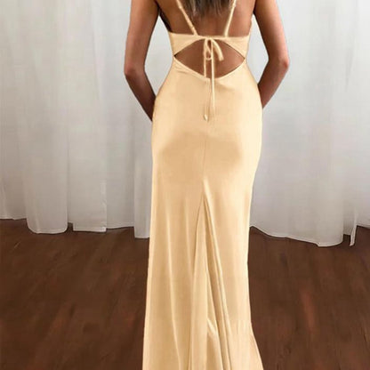 Spaghetti Straps Satin Mermaid Prom Dresses