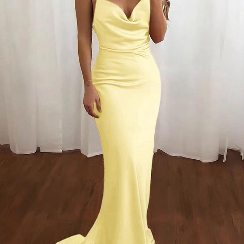 Spaghetti Straps Satin Mermaid Prom Dresses