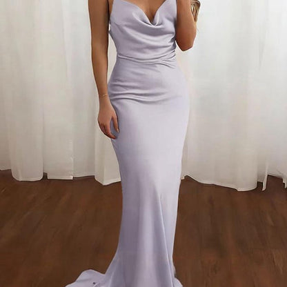 Spaghetti Straps Satin Mermaid Prom Dresses