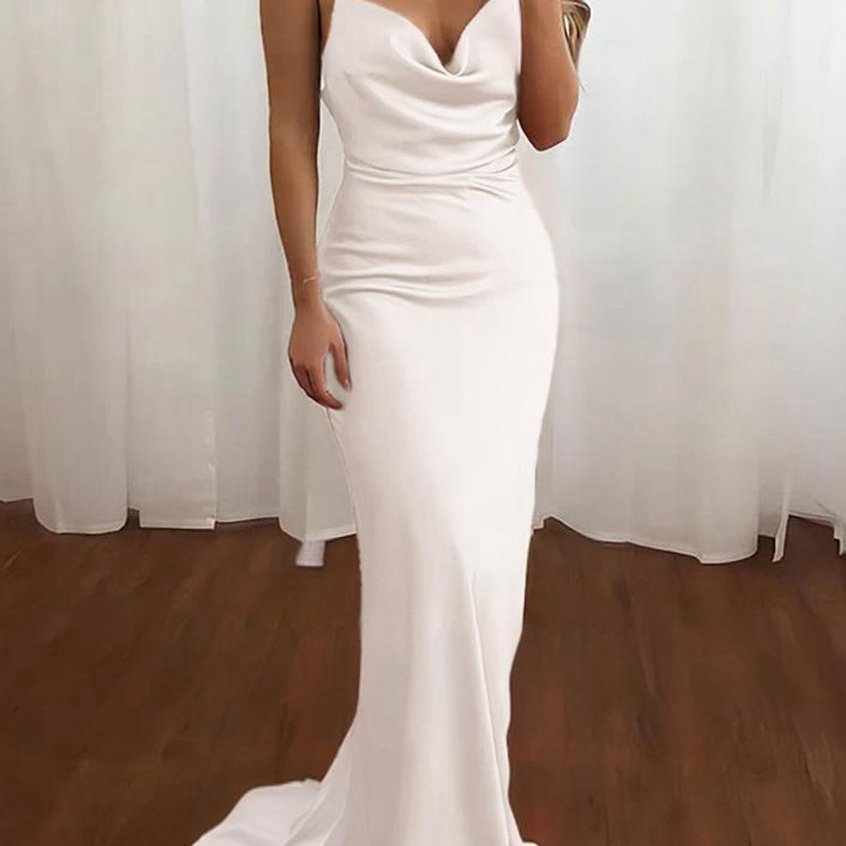 Spaghetti Straps Satin Mermaid Prom Dresses