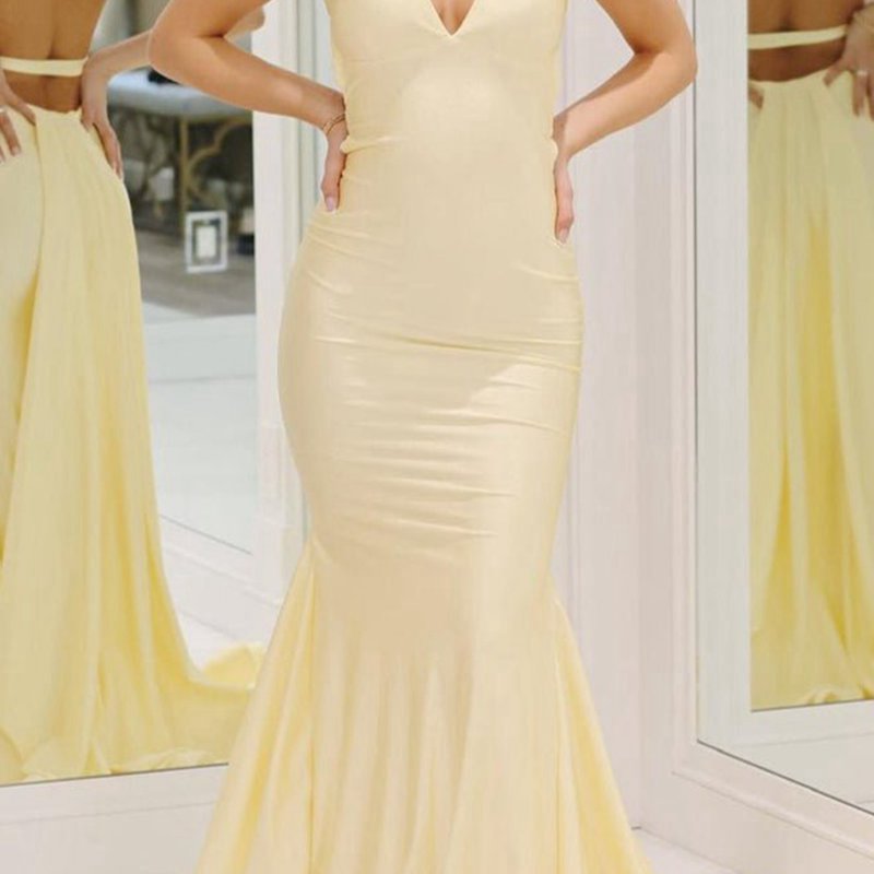 Mermaid V-Neck Satin Prom Dresses with Tail Evening Dresses