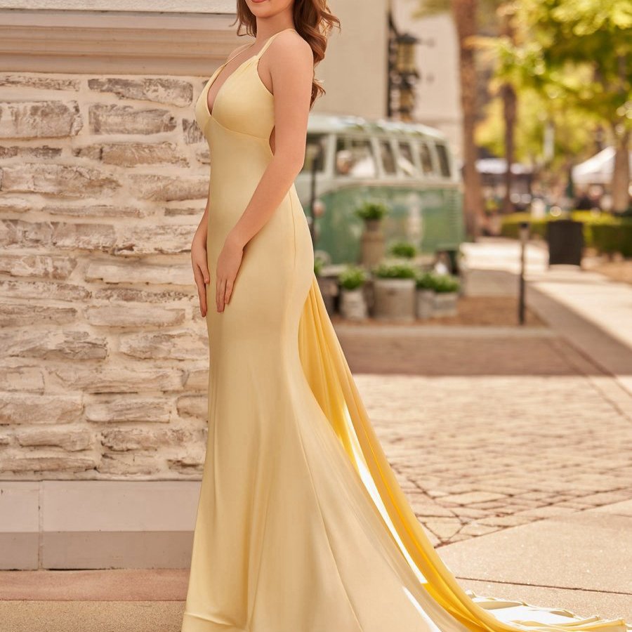 Mermaid V-Neck Satin Prom Dresses with Tail Evening Dresses