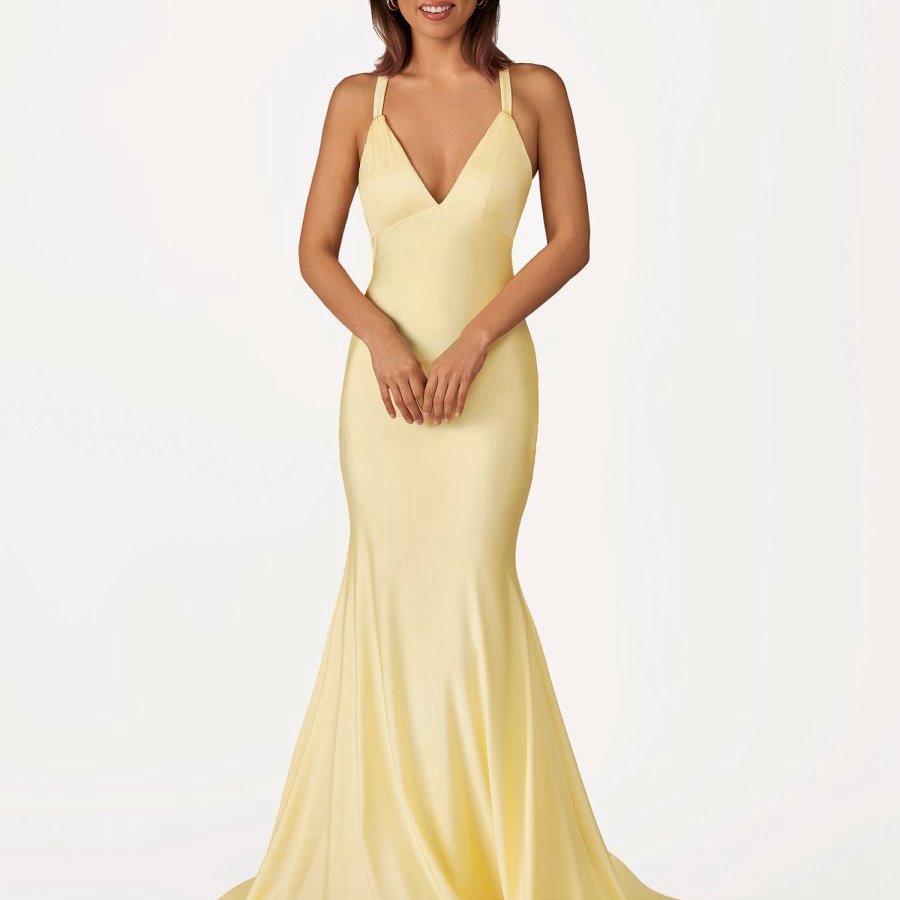 Mermaid V-Neck Satin Prom Dresses with Tail Evening Dresses