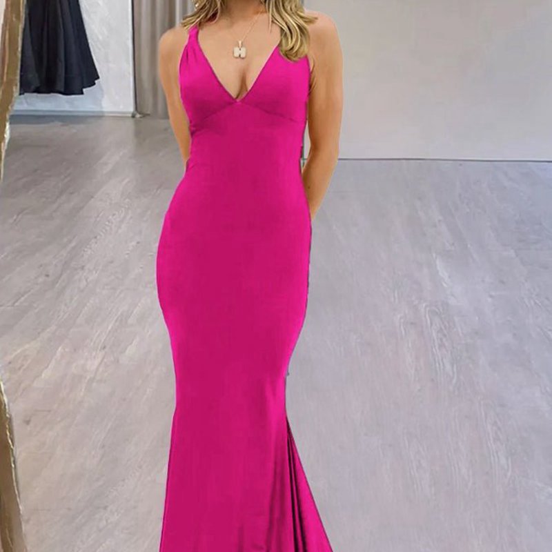 Mermaid V-Neck Satin Prom Dresses with Tail Evening Dresses