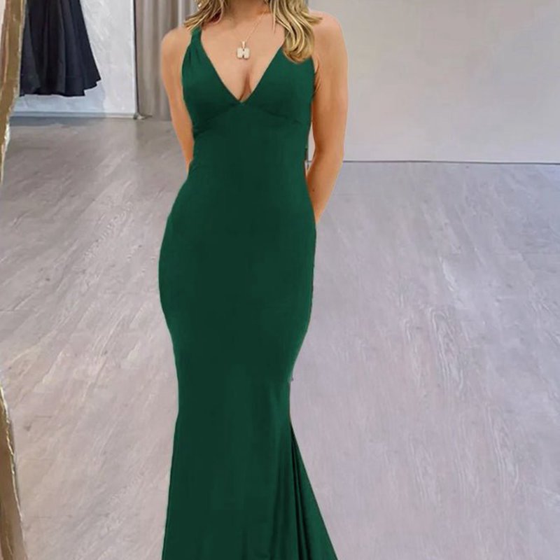 Mermaid V-Neck Satin Prom Dresses with Tail Evening Dresses
