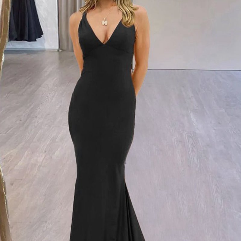 Mermaid V-Neck Satin Prom Dresses with Tail Evening Dresses