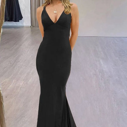 Mermaid V-Neck Satin Prom Dresses with Tail Evening Dresses