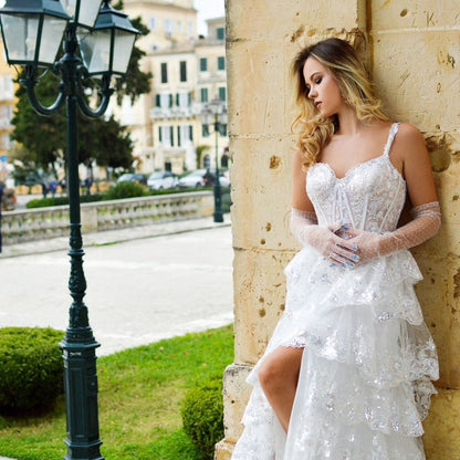 Princess A-line Off the Shoulder Corset Prom Dresses with Lace Ruffles