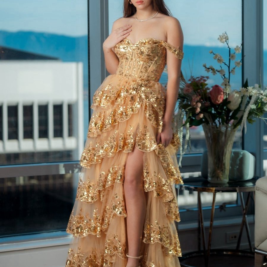 Princess A-line Off the Shoulder Corset Prom Dresses with Lace Ruffles