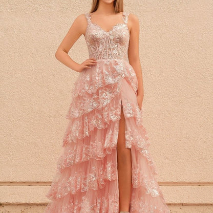 Princess A-line Off the Shoulder Corset Prom Dresses with Lace Ruffles