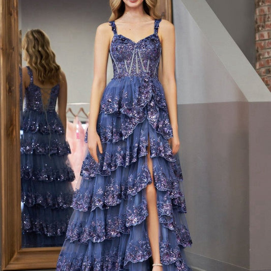 Princess A-line Off the Shoulder Corset Prom Dresses with Lace Ruffles
