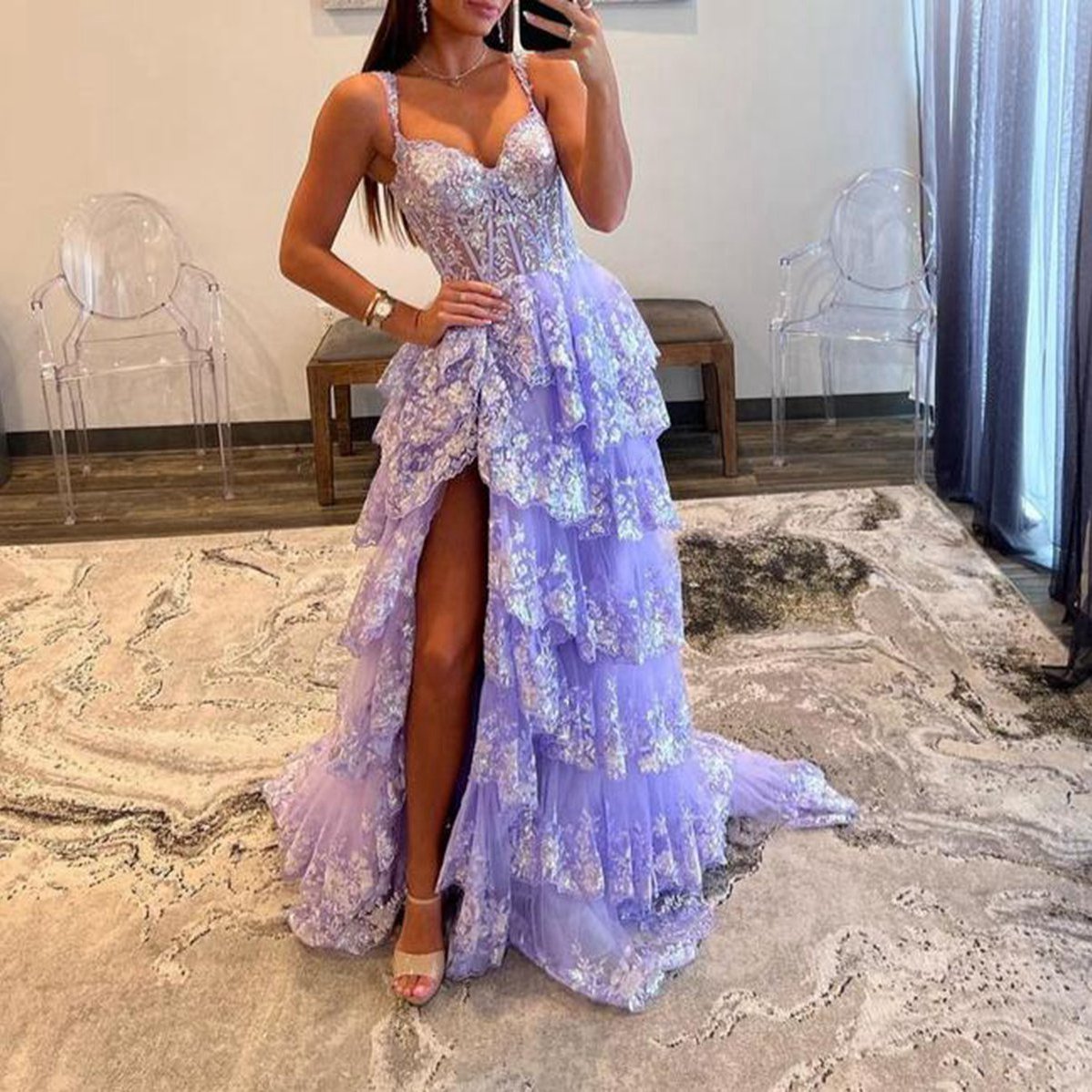 Princess A-line Off the Shoulder Corset Prom Dresses with Lace Ruffles