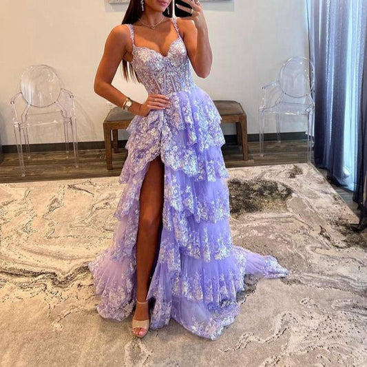 Princess A-line Off the Shoulder Corset Prom Dresses with Lace Ruffles