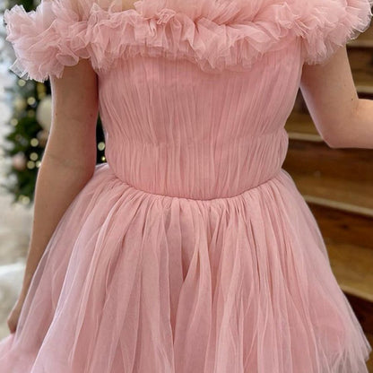 Off the Shoulder Tulle A-line Prom Dresses with Split
