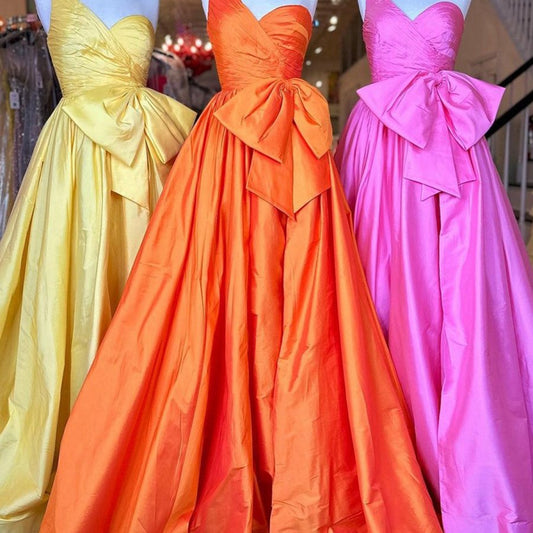 One Shoulder Satin A-line Prom Dresses with Bow