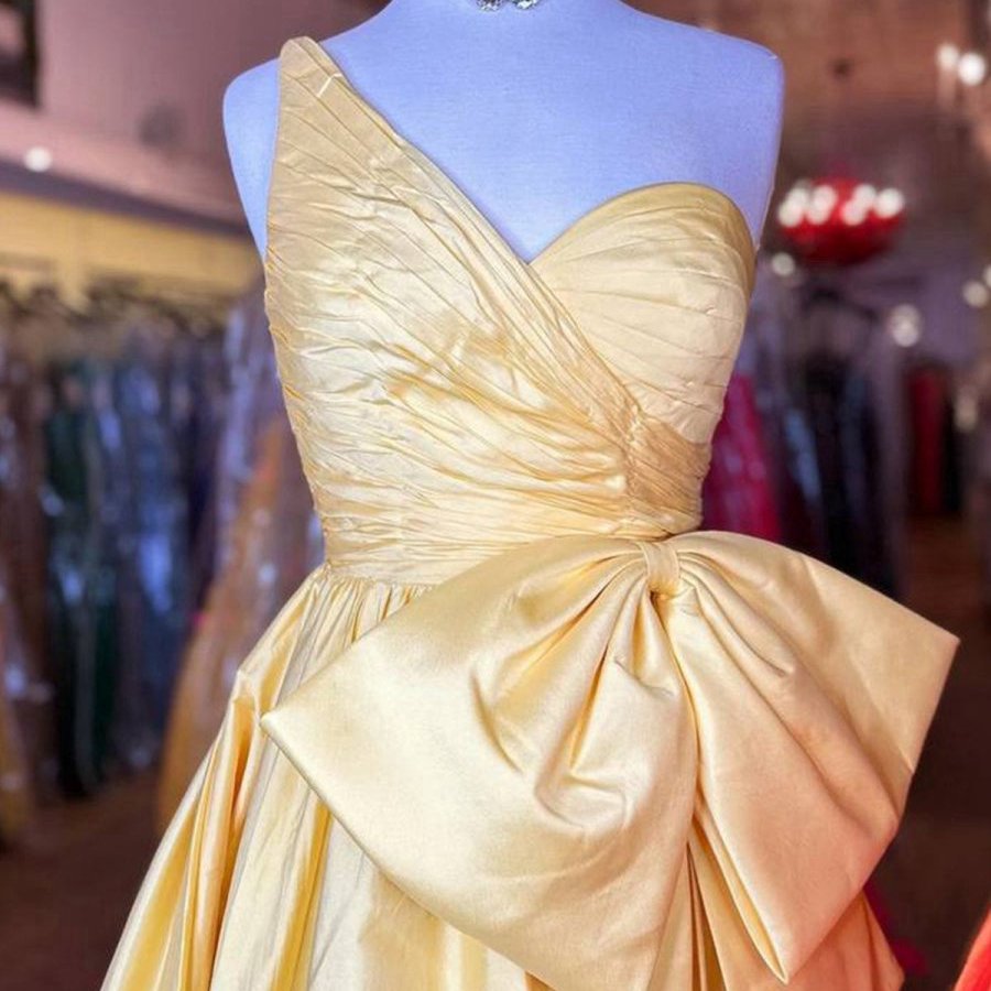 One Shoulder Satin A-line Prom Dresses with Bow