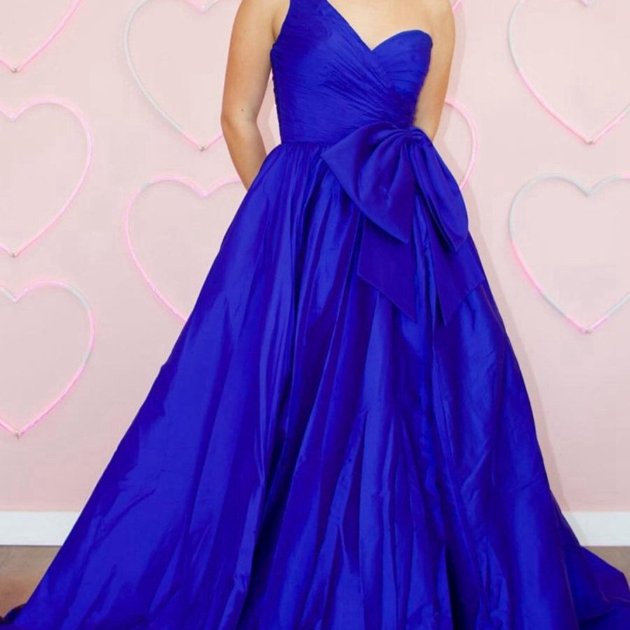 One Shoulder Satin A-line Prom Dresses with Bow